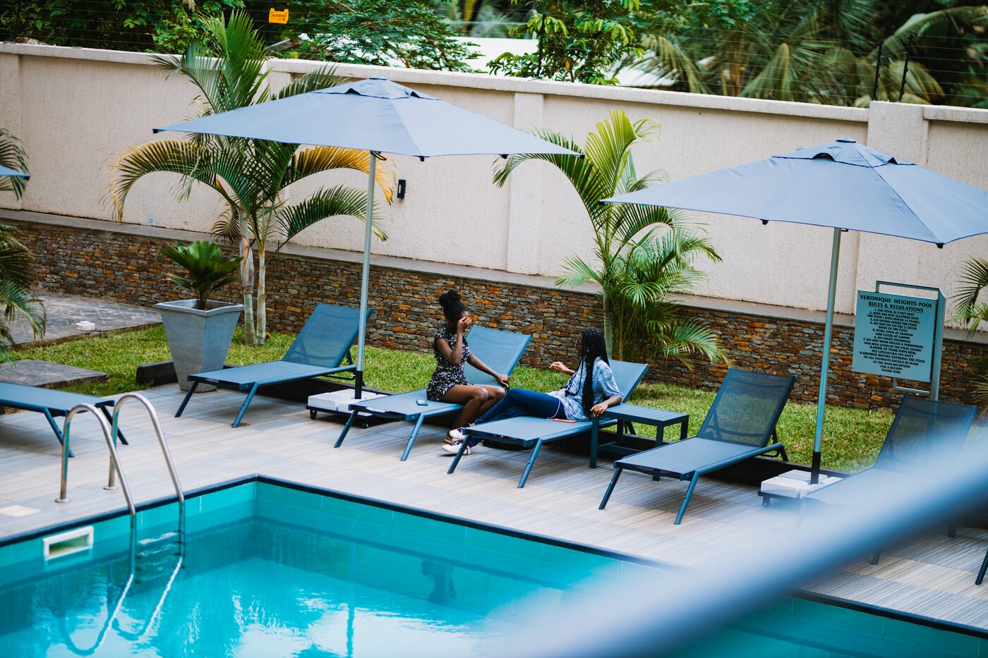 Poolside loungers and parasols